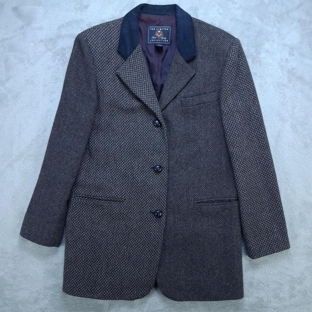 The Limited Collection Herringbone Wool Blend Blazer Jacket Petite Vintage Brown